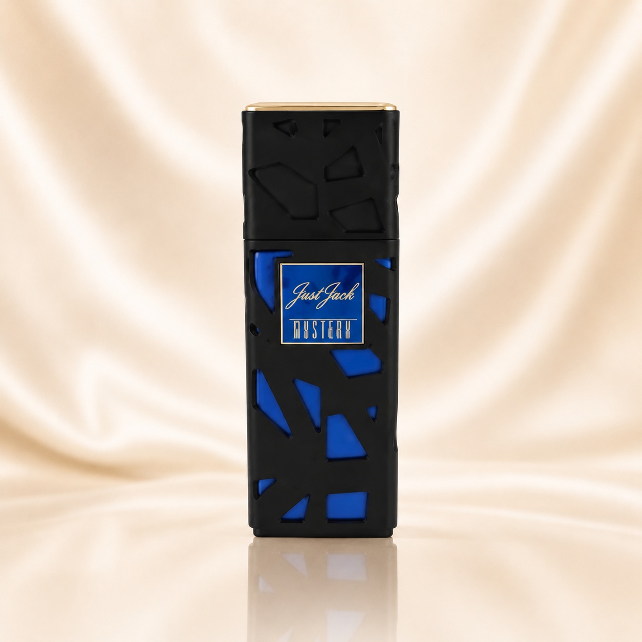 Sticlă parfum Just Jack Mystery, parfum arabesc unisex cu design negru și accente albastre