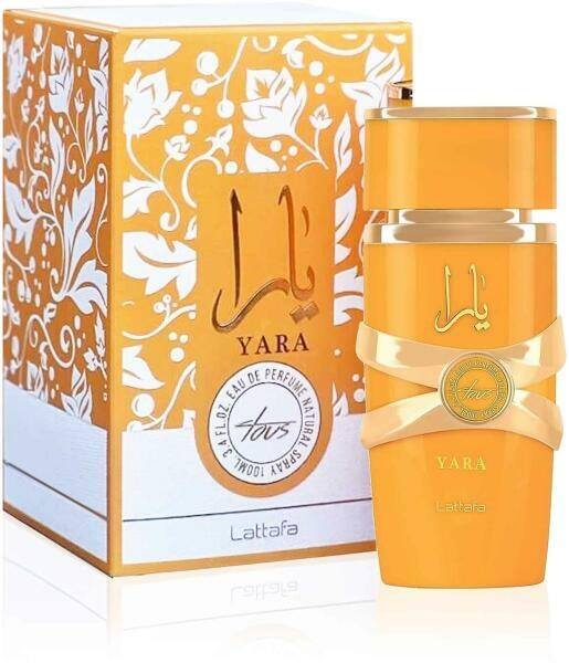 Cutie originală Lattafa Yara Tous 100 ml și flacon parfum arabesc