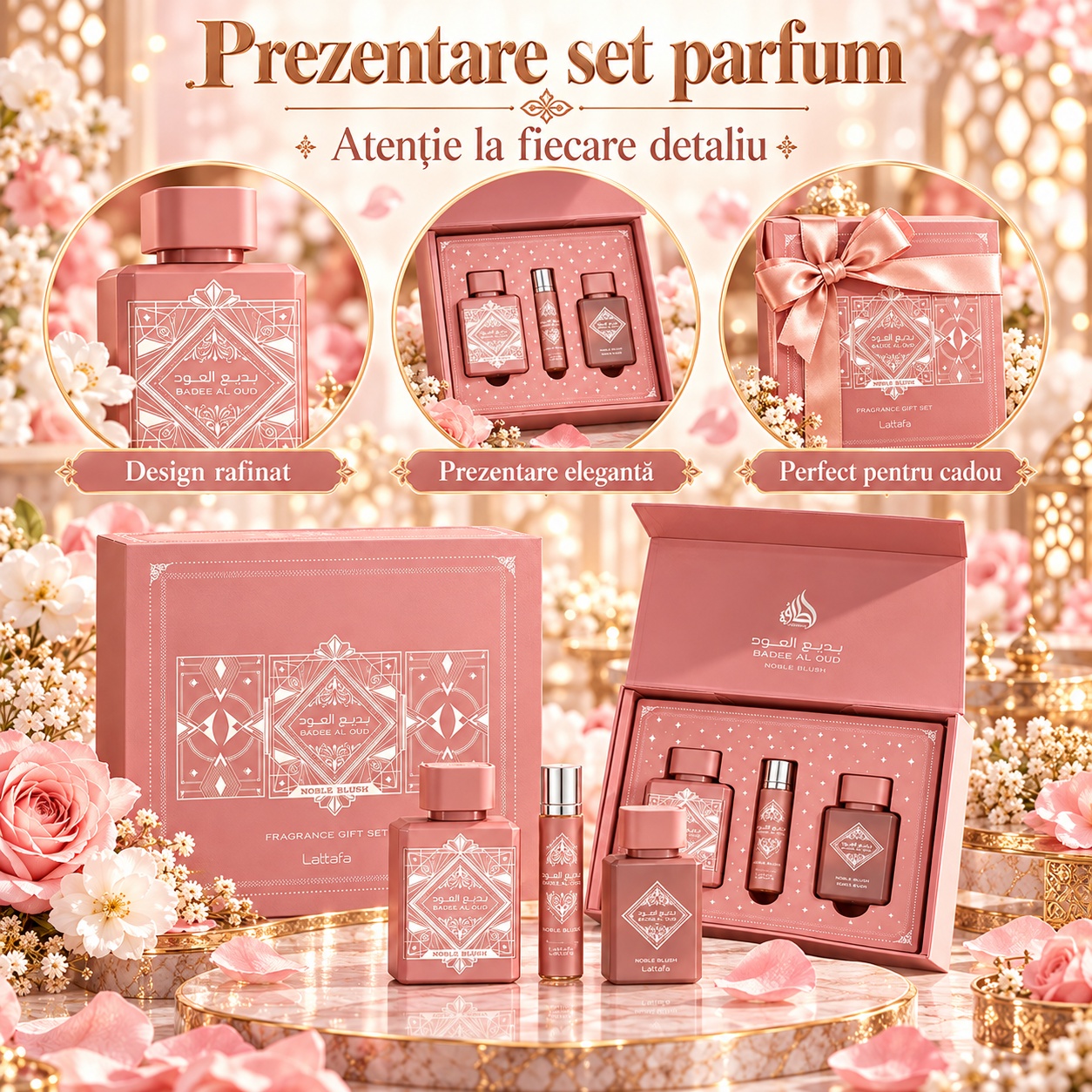 Prezentare Lattafa Noble Blush set parfum cu atenție la fiecare detaliu