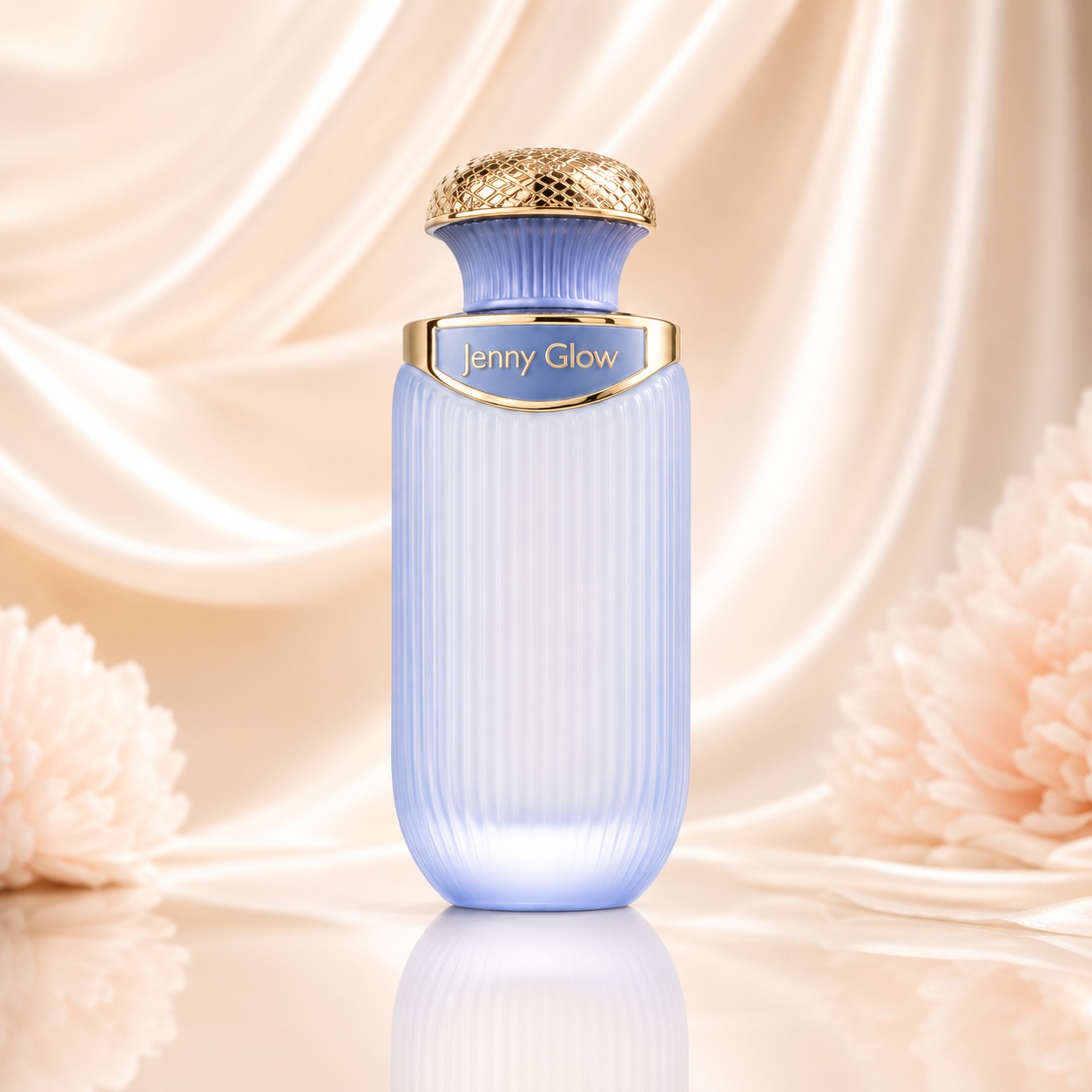Sticlă parfum Sterling Femiluxe By Jenny Glow 100 ml bleu perlat cu capac auriu texturat