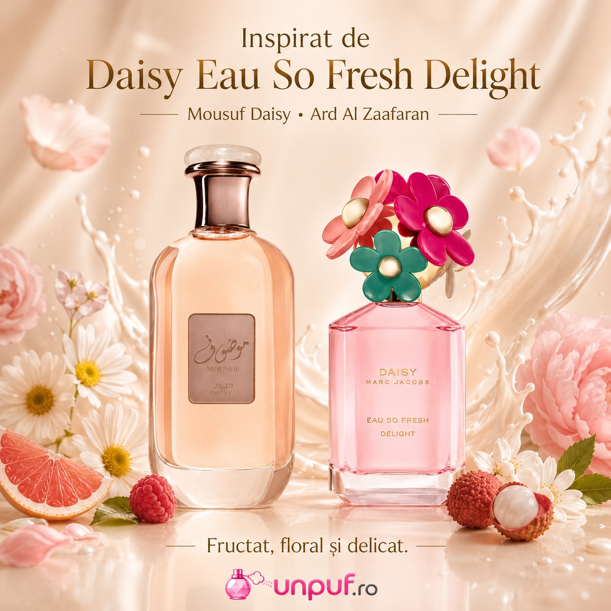 Parfum Ard Al Zaafaran Mousuf Daisy inspirat de Daisy Eau So Fresh Delight, fructat, floral și delicat