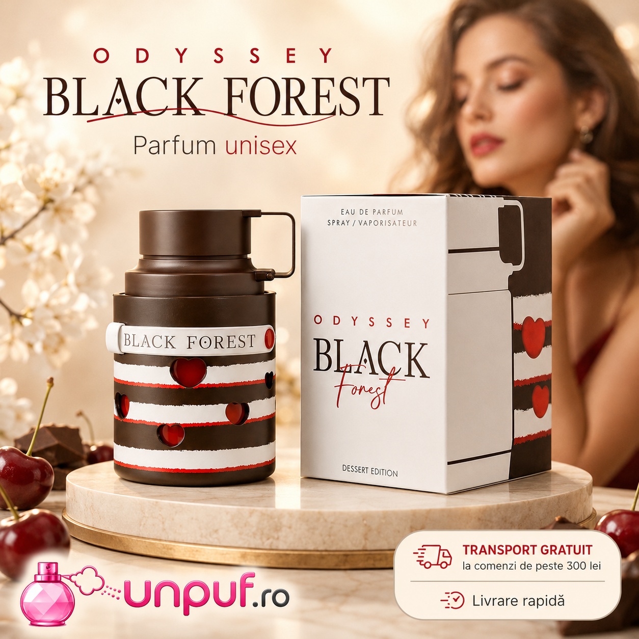 Armaf Odyssey Black Forest parfum unisex cu prezentare premium, aromă dulce și transport gratuit la comenzi eligibile