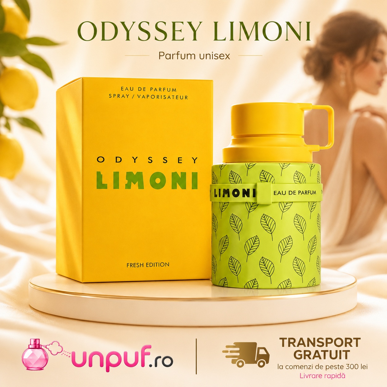 Armaf Odyssey Limoni Fresh parfum unisex cu prezentare premium, aromă fresh citrică și transport gratuit la comenzi eligibile