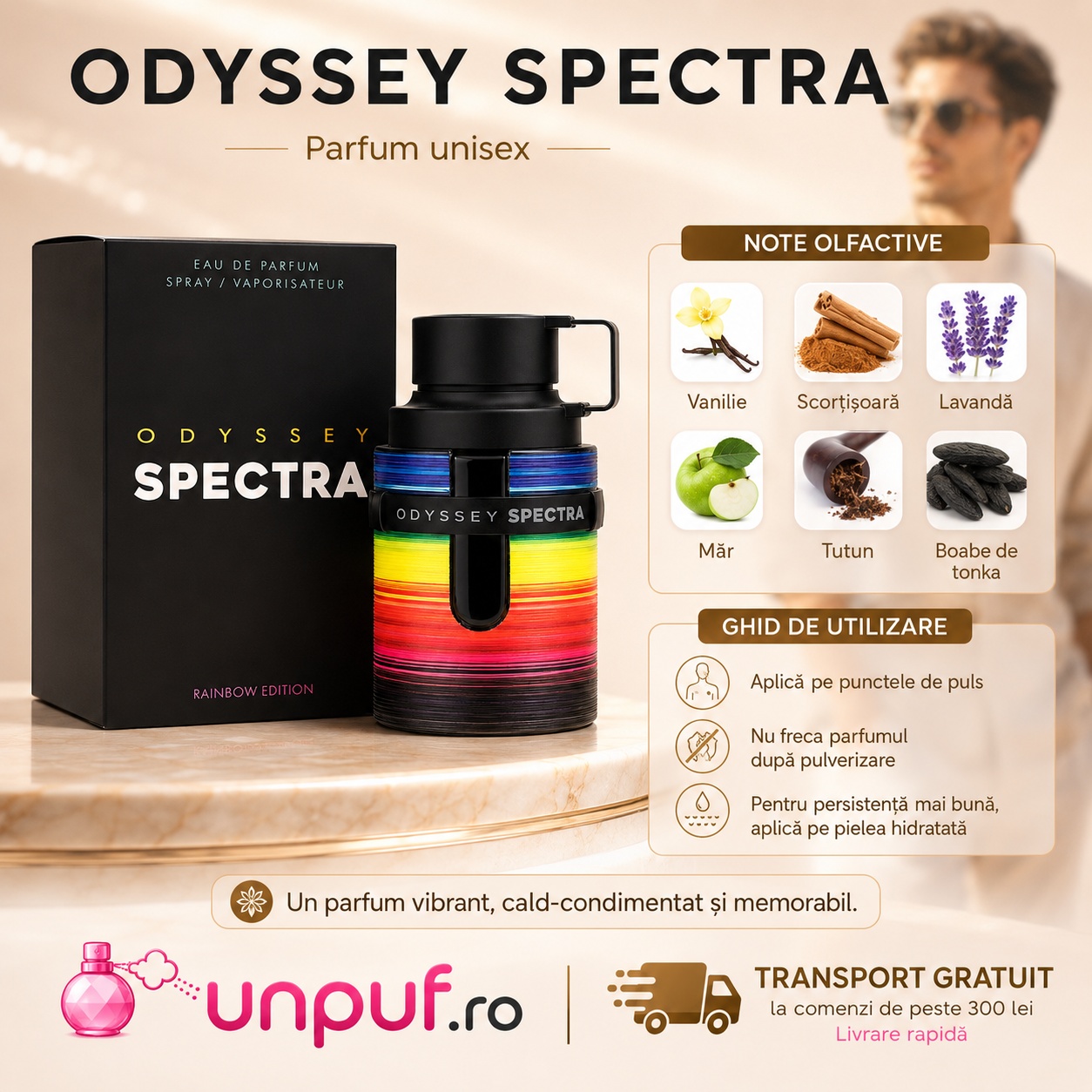 Odyssey Spectra parfum unisex cu vanilie, scorțișoară, lavandă, măr, tutun și boabe de tonka