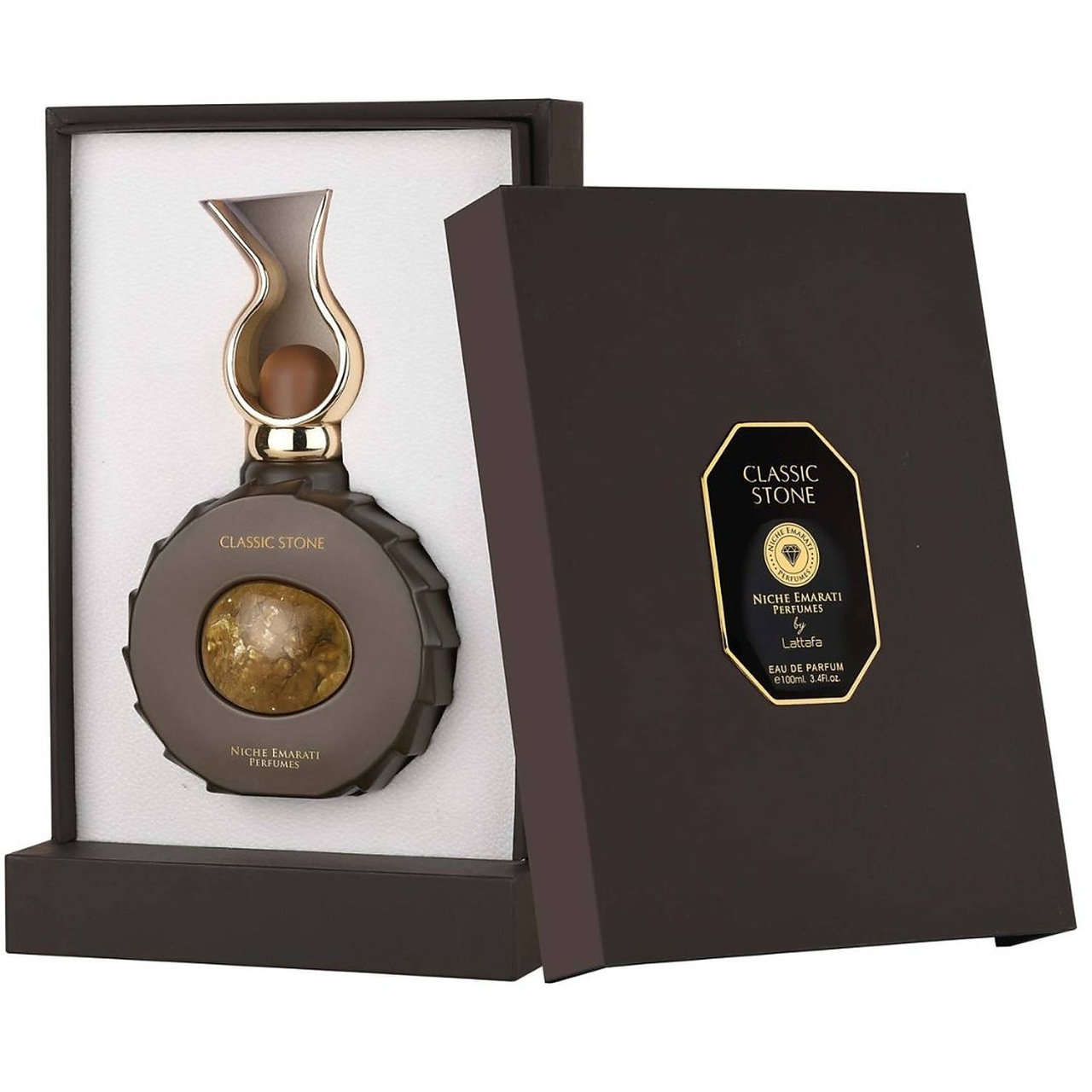 Produs real Classic Stone Lattafa 100 ml cu sticlă maro și cutie premium
