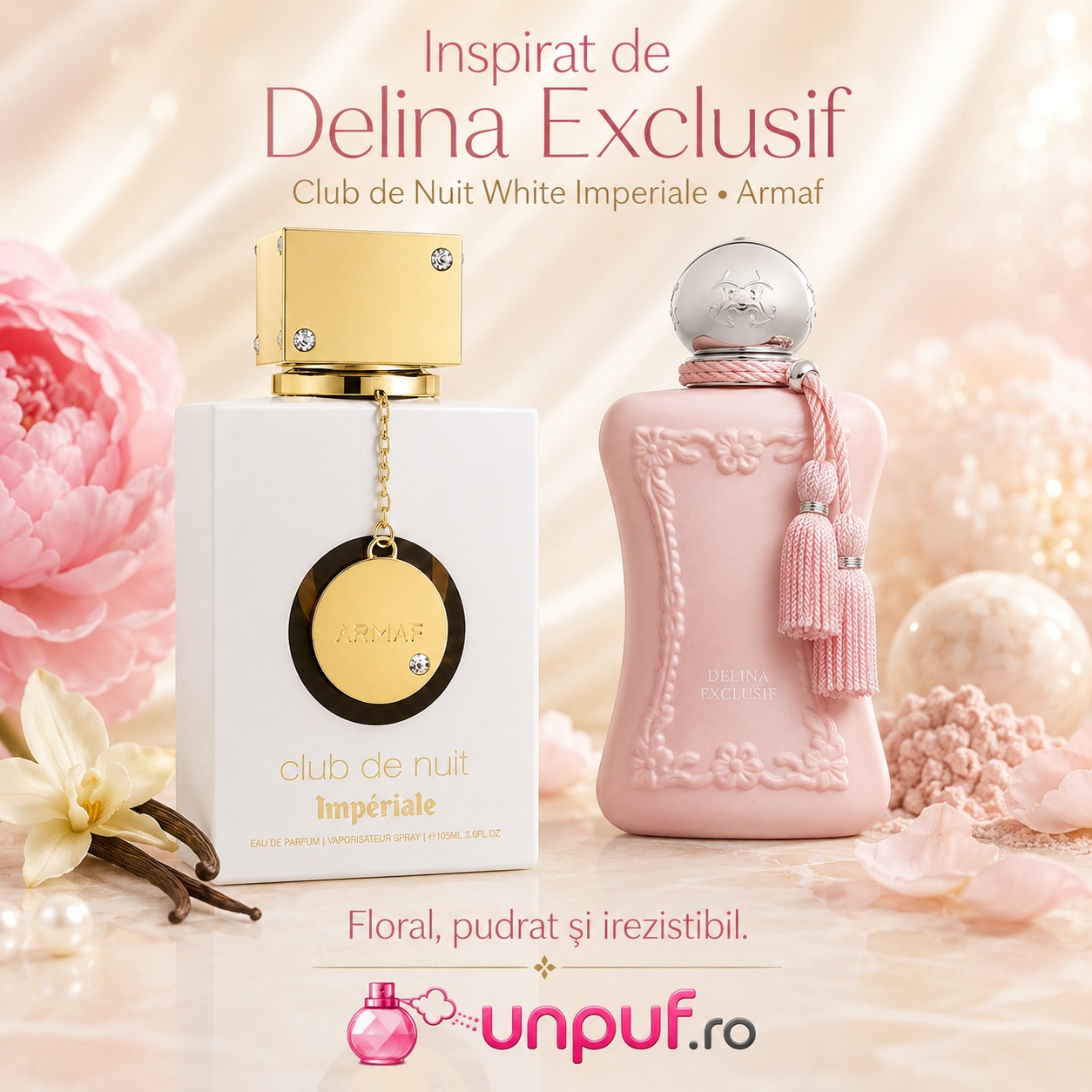 Club De Nuit Imperiale White Armaf inspirat de Delina Exclusif, parfum floral, pudrat și irezistibil