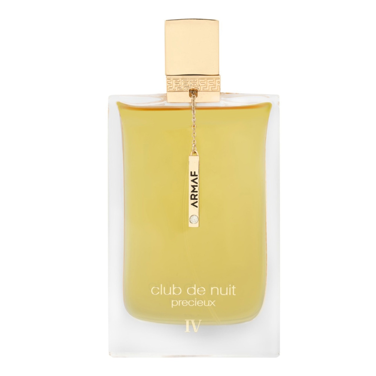 Flacon original Armaf Club De Nuit Precieux IV 55 ml transparent cu esență aurie și pandantiv Armaf