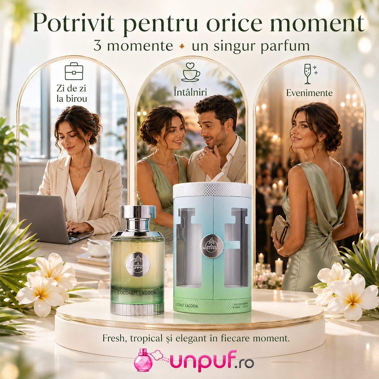 Parfum Coconut Lagoon potrivit pentru zi de zi, birou, întâlniri și evenimente