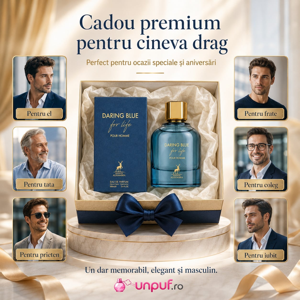 Cadou premium Daring Blue For Life Maison Alhambra pentru el, tată, frate, coleg, prieten sau iubit