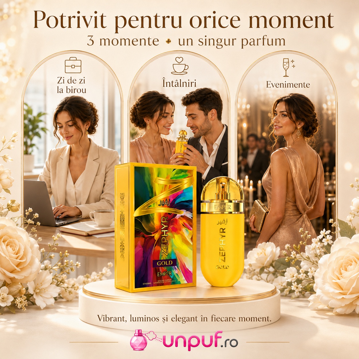 Parfum Emper Zephyr Gold potrivit pentru zi de zi la birou, &icirc;nt&acirc;lniri și evenimente