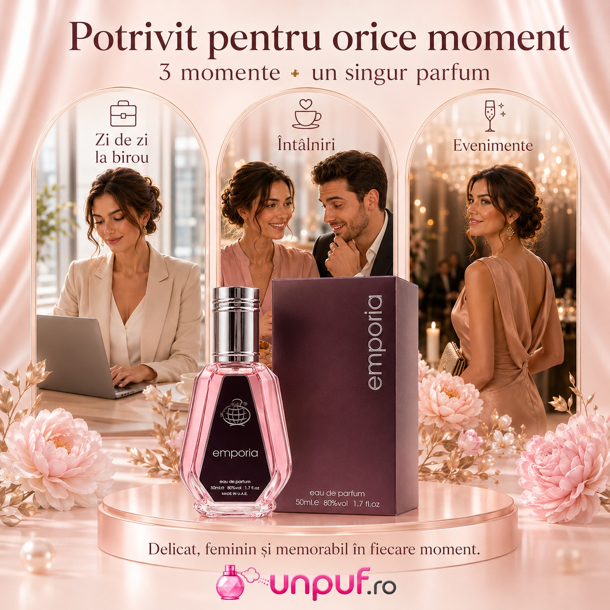 Emporia potrivit pentru zi de zi la birou, &icirc;nt&acirc;lniri și evenimente, parfum delicat feminin și memorabil