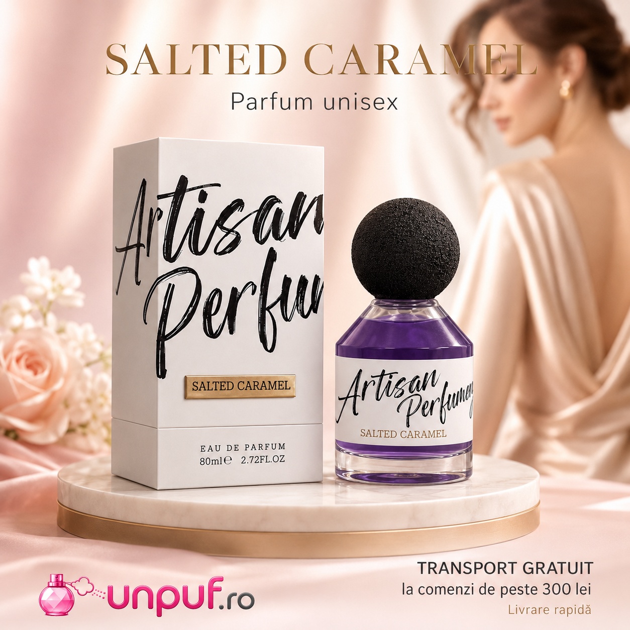 Salted Caramel Fragrance World parfum unisex cu flacon elegant și transport gratuit la comenzi peste 300 lei