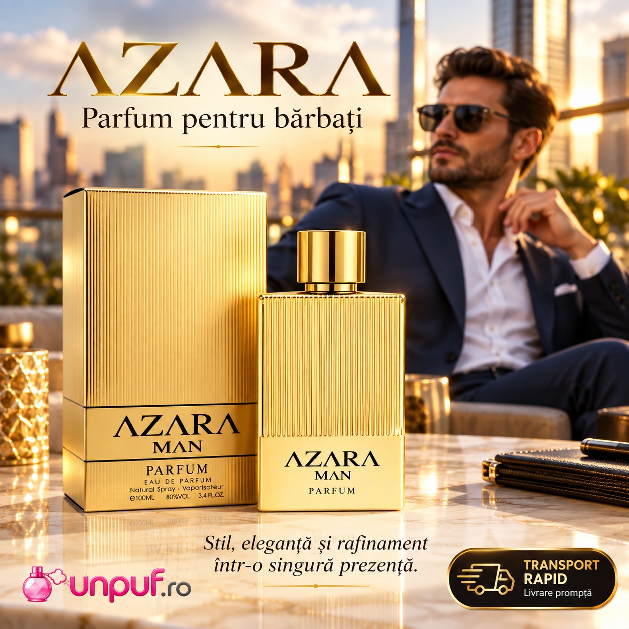 Fragrance World Azara Man parfum bărbătesc cu stil eleganță și rafinament