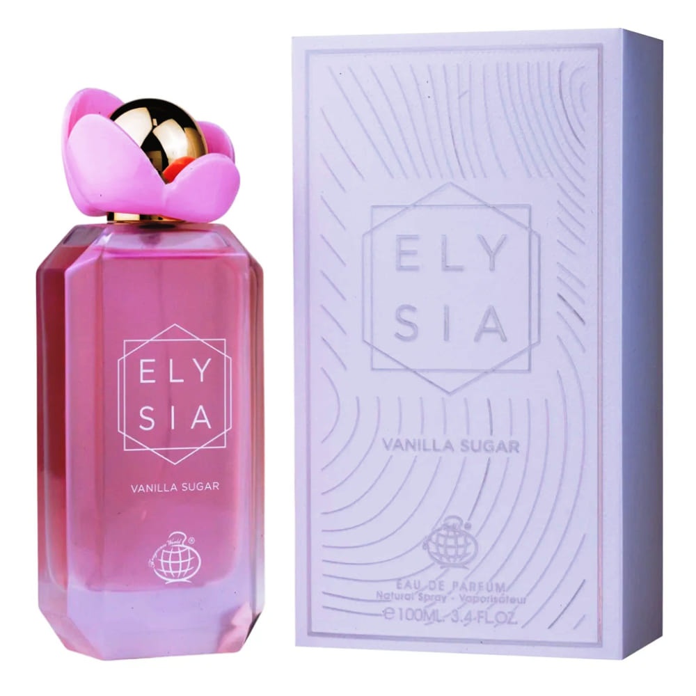 Parfum Fragrance World Elysia Vanilla Sugar 100 ml imagine produs pe fundal alb cu flacon și cutie
