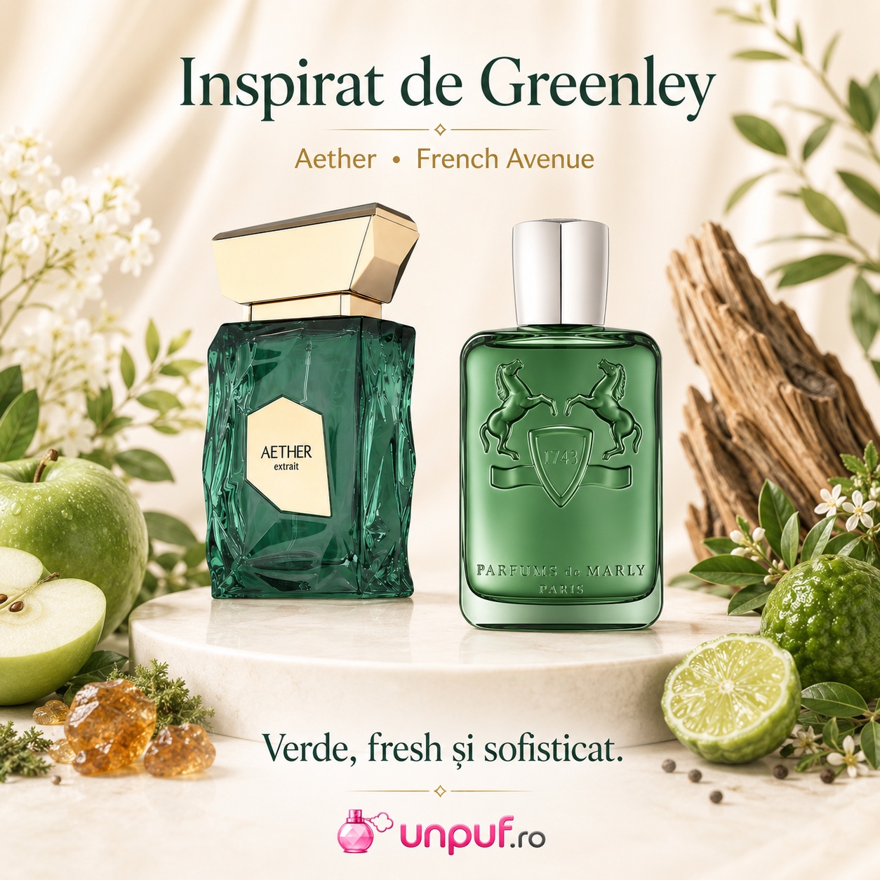 Parfum Aether French Avenue inspirat de Greenley Parfums de Marly, fresh, elegant și memorabil