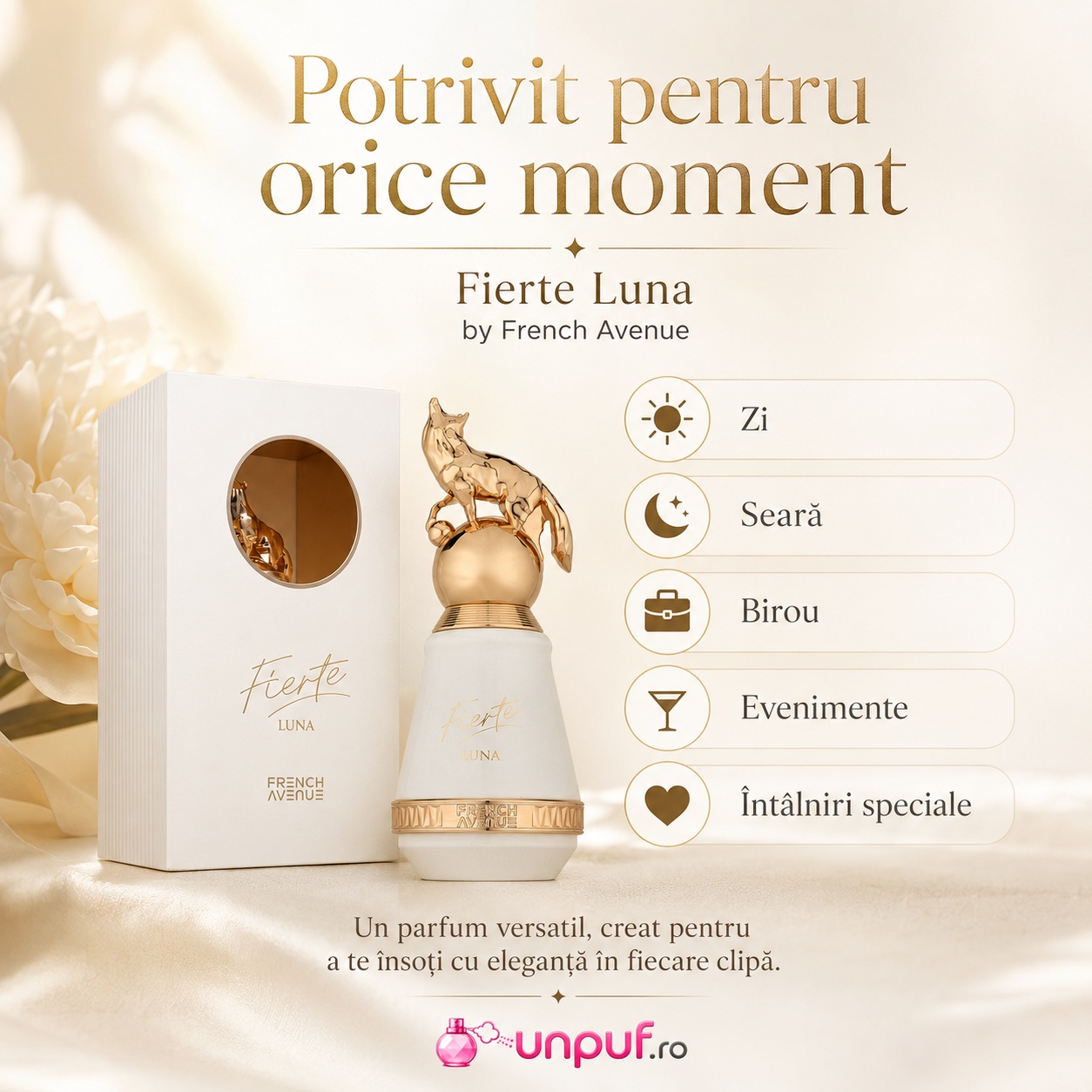 Parfum Fierte Luna French Avenue potrivit pentru zi, seară, birou, evenimente și &icirc;nt&acirc;lniri speciale