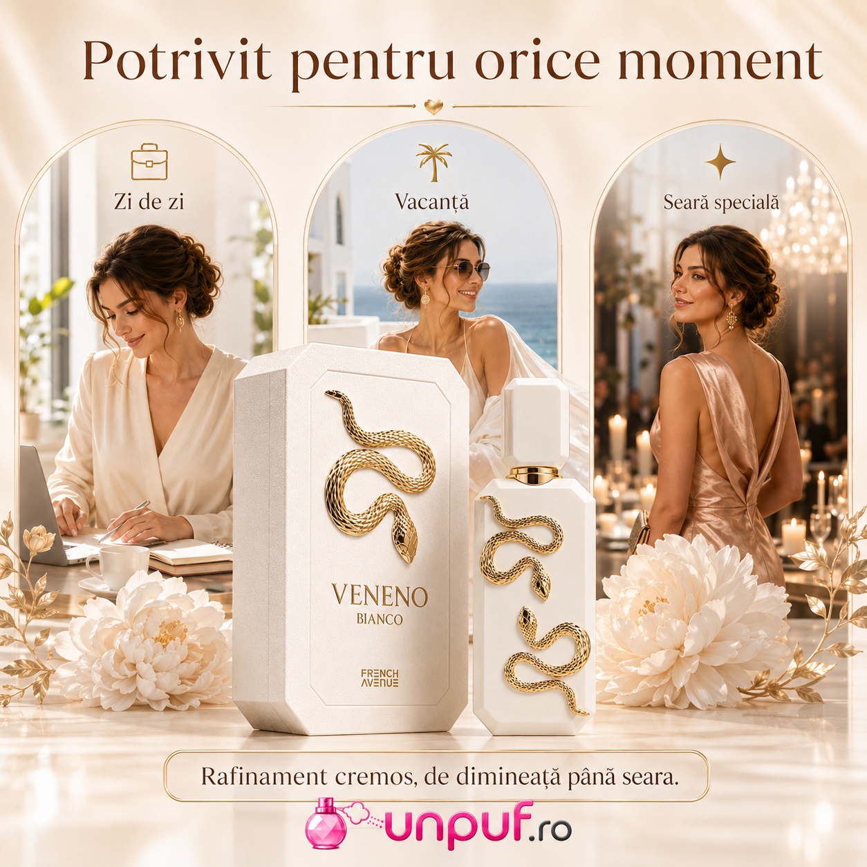 Veneno Bianco French Avenue potrivit pentru zi de zi vacanță și seară specială parfum cremos rafinat