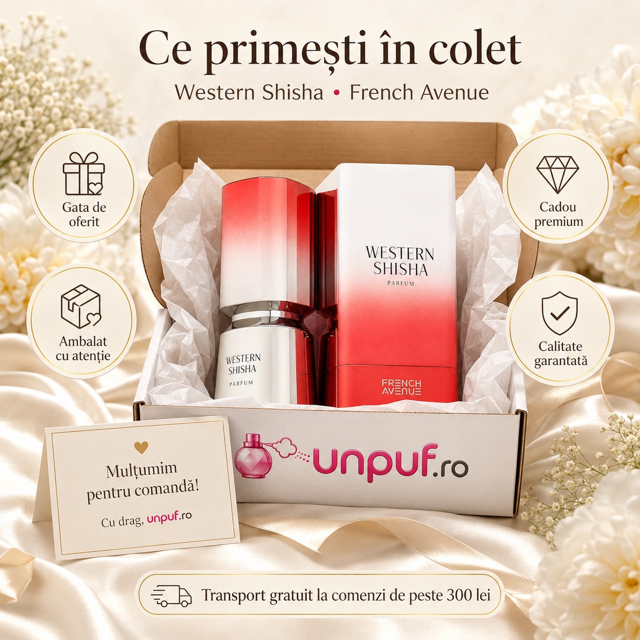 Ce primești &icirc;n colet Western Shisha French Avenue 100 ml ambalat cu atenție cadou premium unpuf.ro