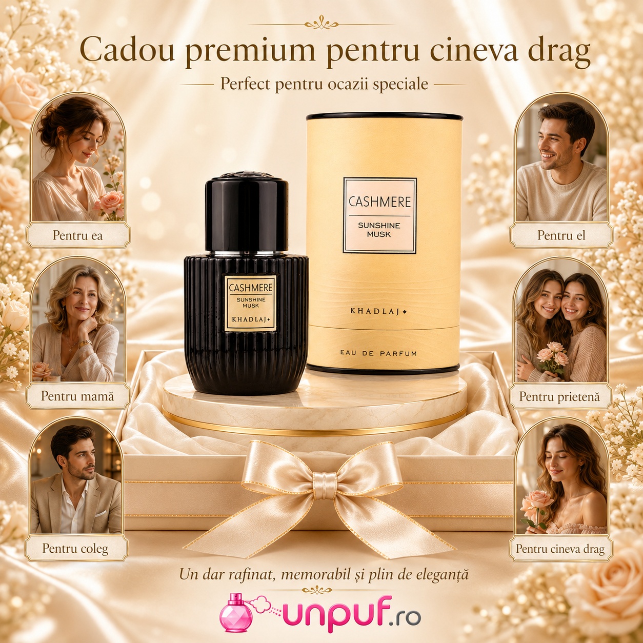 Khadlaj Cashmere Sunshine Musk cadou premium pentru cineva drag, parfum unisex elegant și memorabil