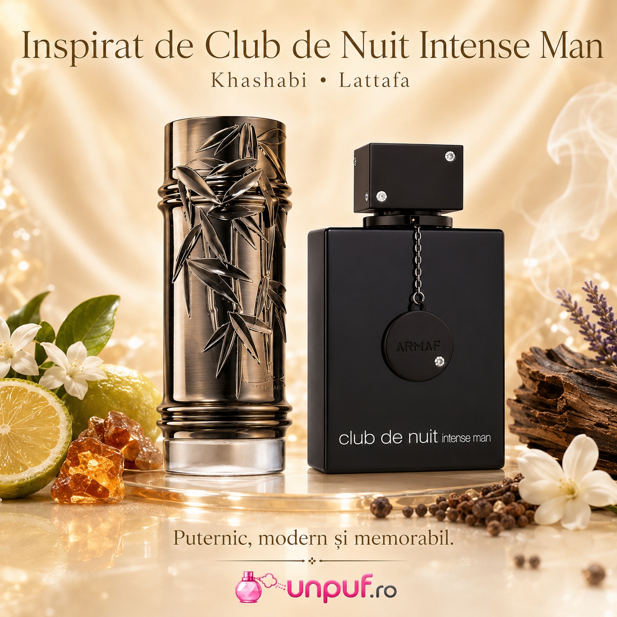 Khashabi Lattafa inspirat de Club de Nuit Intense Man puternic modern și memorabil