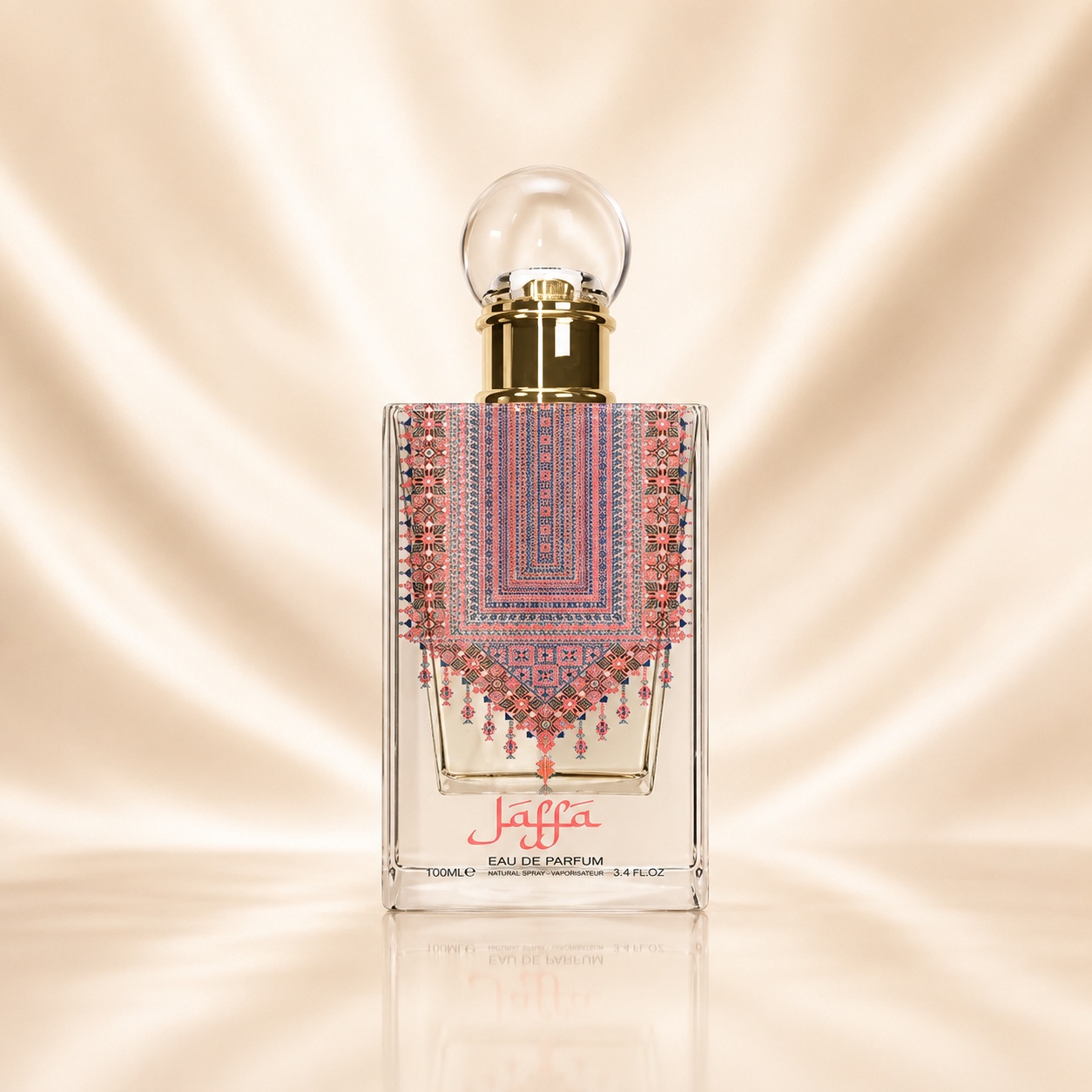 Sticlă parfum Ozareej Jaffa 100ml, parfum arabesc oriental lemnos cu detalii roz și aurii