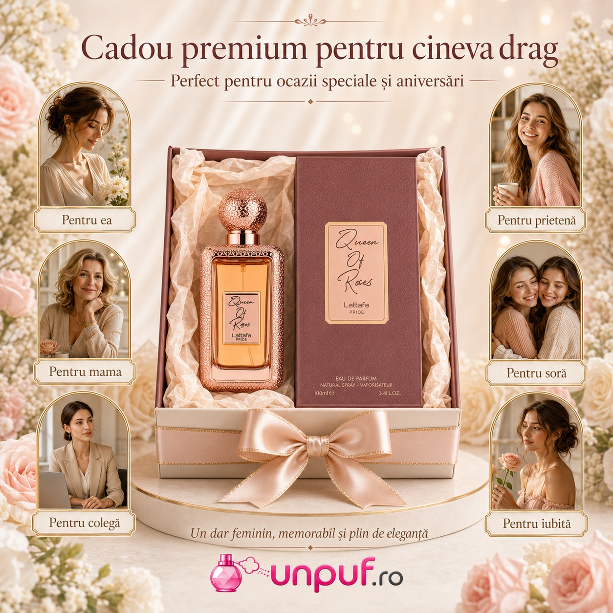 Lattafa Queen Of Roses cadou premium pentru ea, mamă, colegă, prietenă, soră sau iubită
