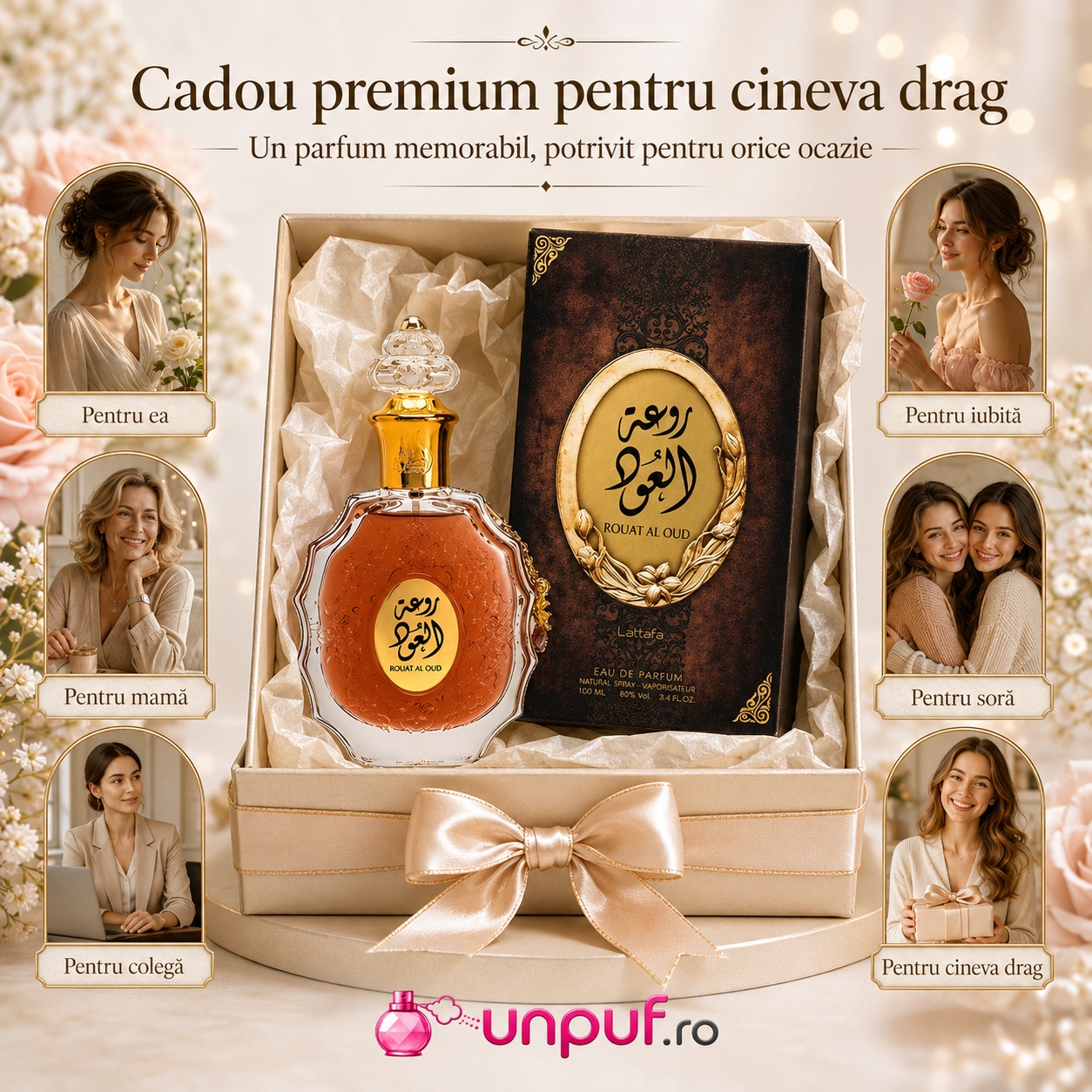 Lattafa Rouat Al Oud cadou premium pentru ea, iubită, mamă, soră, colegă sau cineva drag