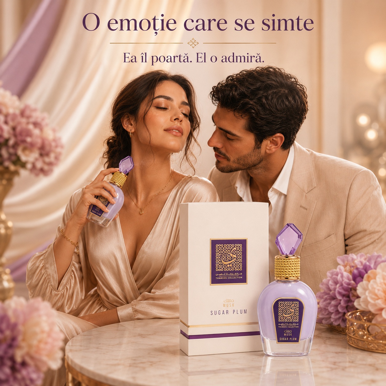 Lattafa Thameen Sugar Plum parfum unisex romantic dulce fructat și elegant purtat la &icirc;nt&acirc;lniri și ocazii speciale