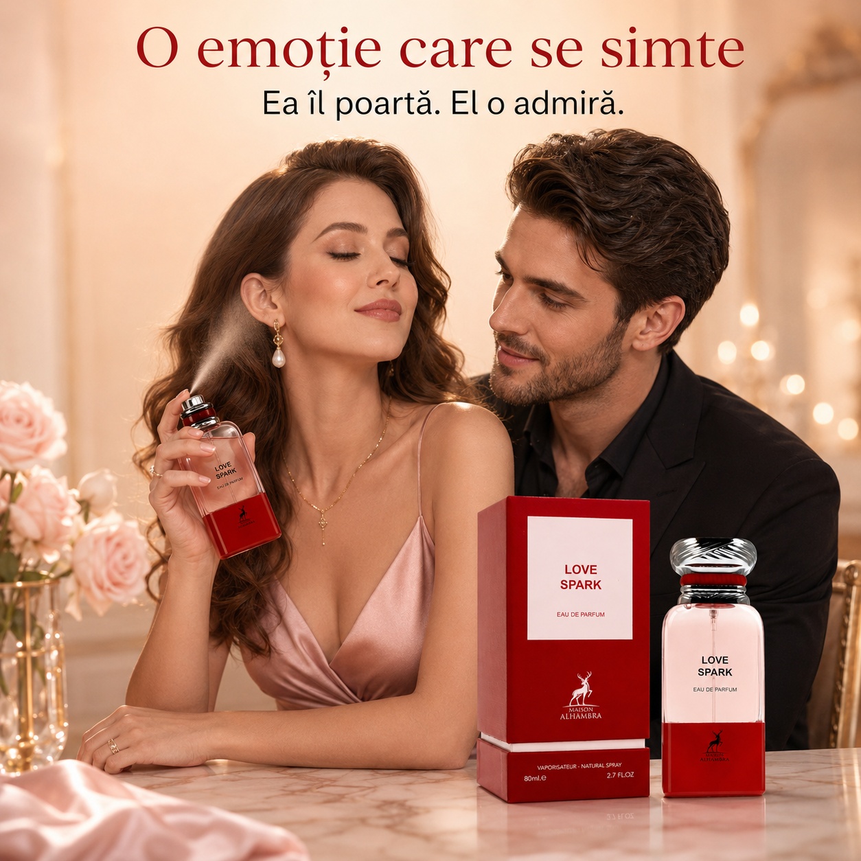 Love Spark Maison Alhambra parfum unisex romantic dulce fructat și seducător pentru &icirc;nt&acirc;lniri și momente speciale