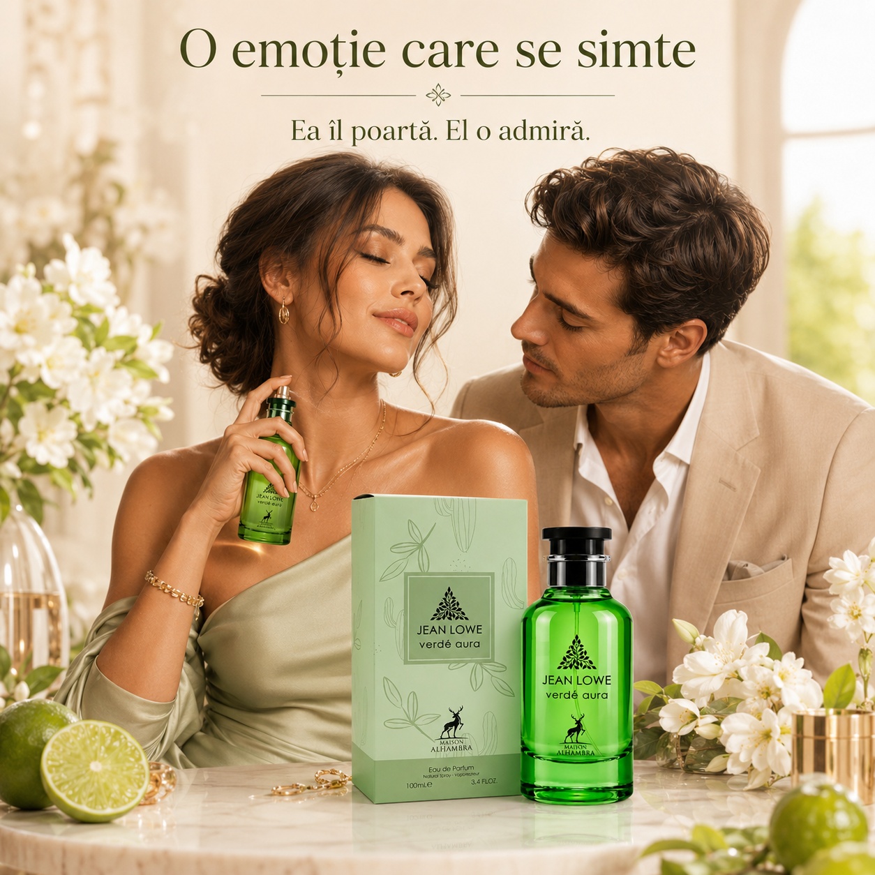 Jean Lowe Verde Aura parfum unisex fresh, potrivit pentru femei și bărbați, cu aromă verde și elegantă