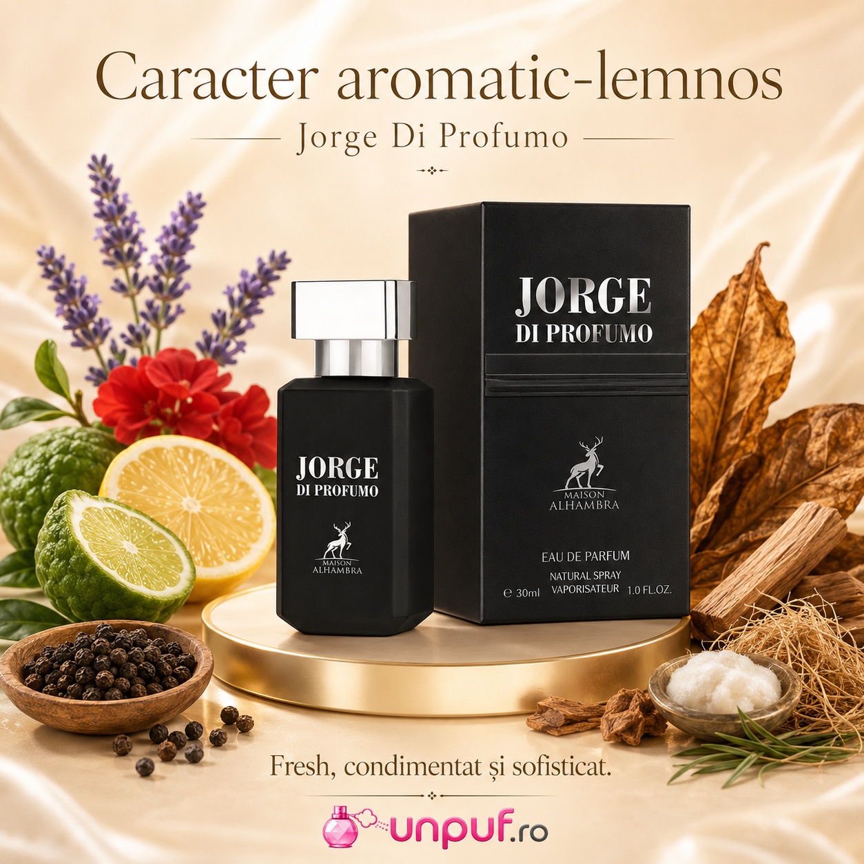 Caracter aromatic lemnos Jorge Di Profumo cu bergamotă, lămâie siciliană, piper negru, lavandă, tutun și vetiver