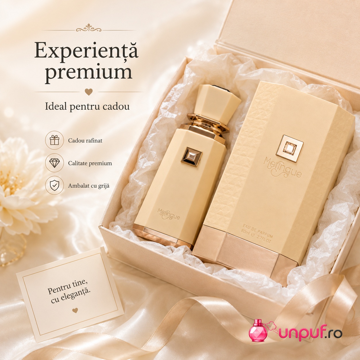 Ce primești &icirc;n colet Meringue French Avenue parfum arabesc de damă ambalat cu atenție de unpuf.ro