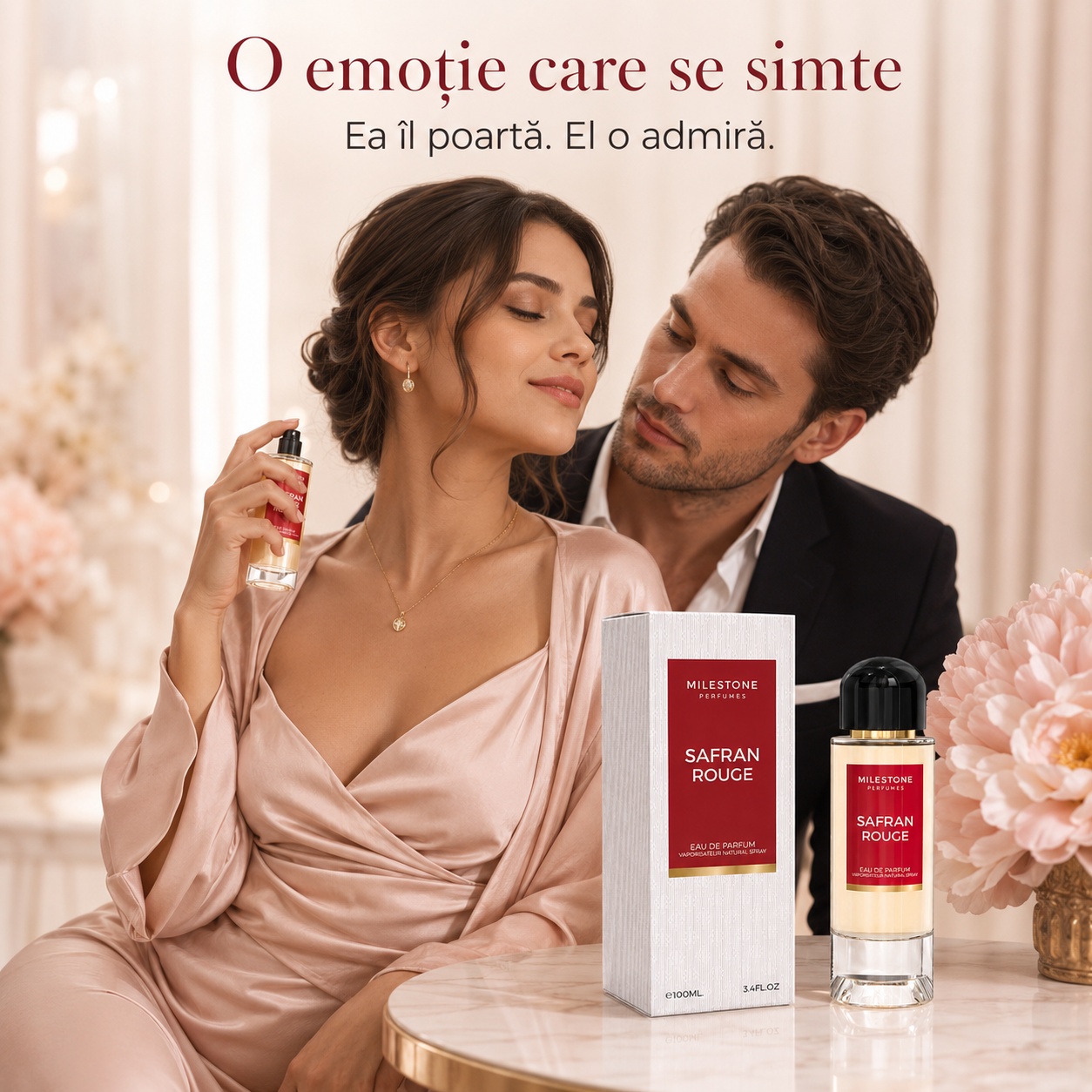Milestone Safran Rouge parfum feminin rafinat, romantic și elegant pentru întâlniri și momente speciale