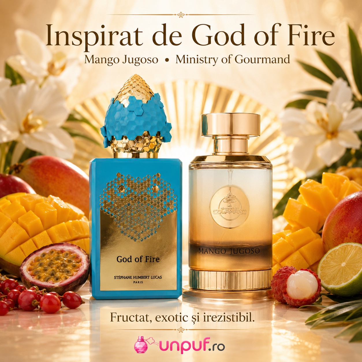 Mango Jugoso inspirat de God of Fire, parfum fructat exotic cu mango, citrice și fructe roșii