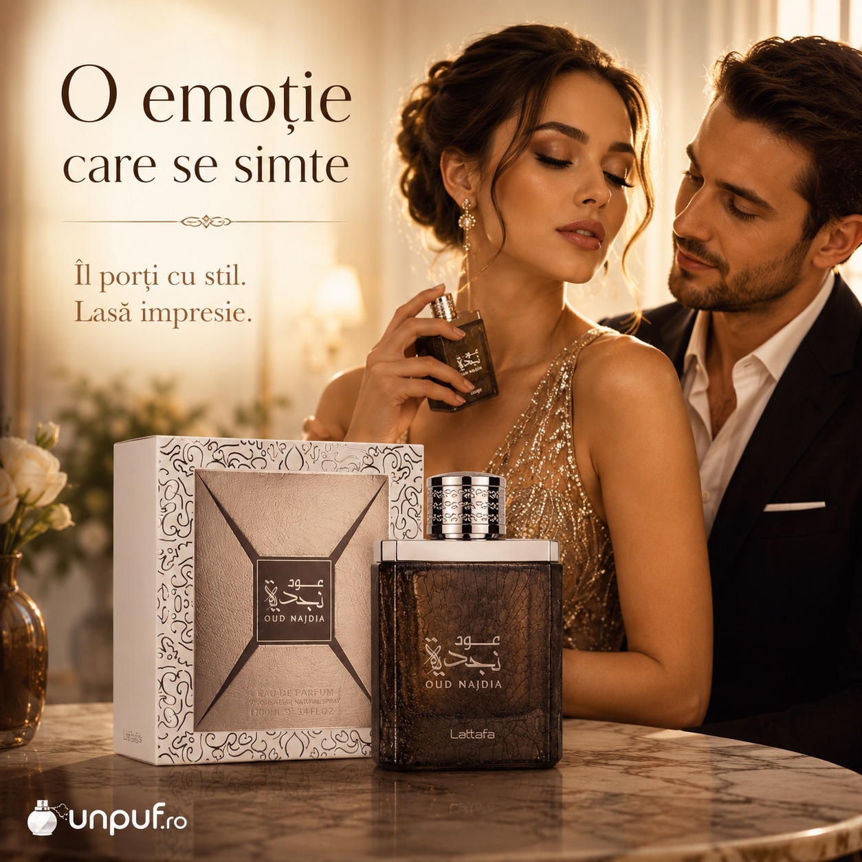 Najdia Oud Lattafa parfum bărbătesc elegant, intens și memorabil pentru întâlniri și momente speciale