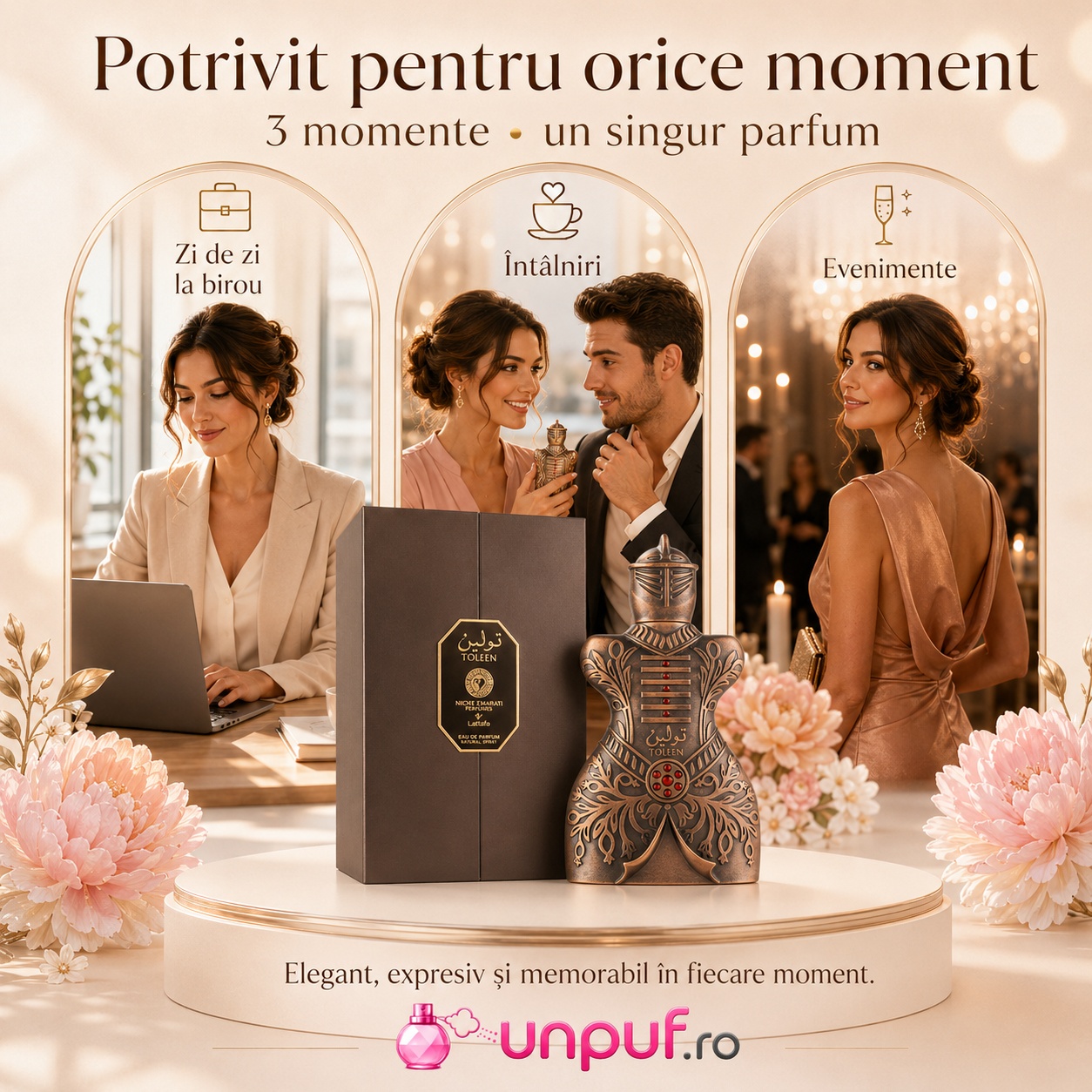Parfum Niche Emarati Toleen potrivit pentru zi de zi la birou, &icirc;nt&acirc;lniri și evenimente elegante