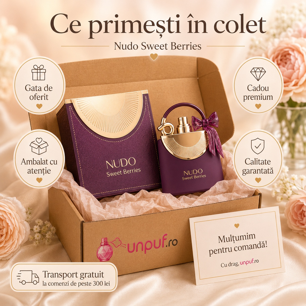 Ce primești &icirc;n colet Nudo Sweet Berries parfum 100 ml ambalat cu atenție și pregătit pentru cadou