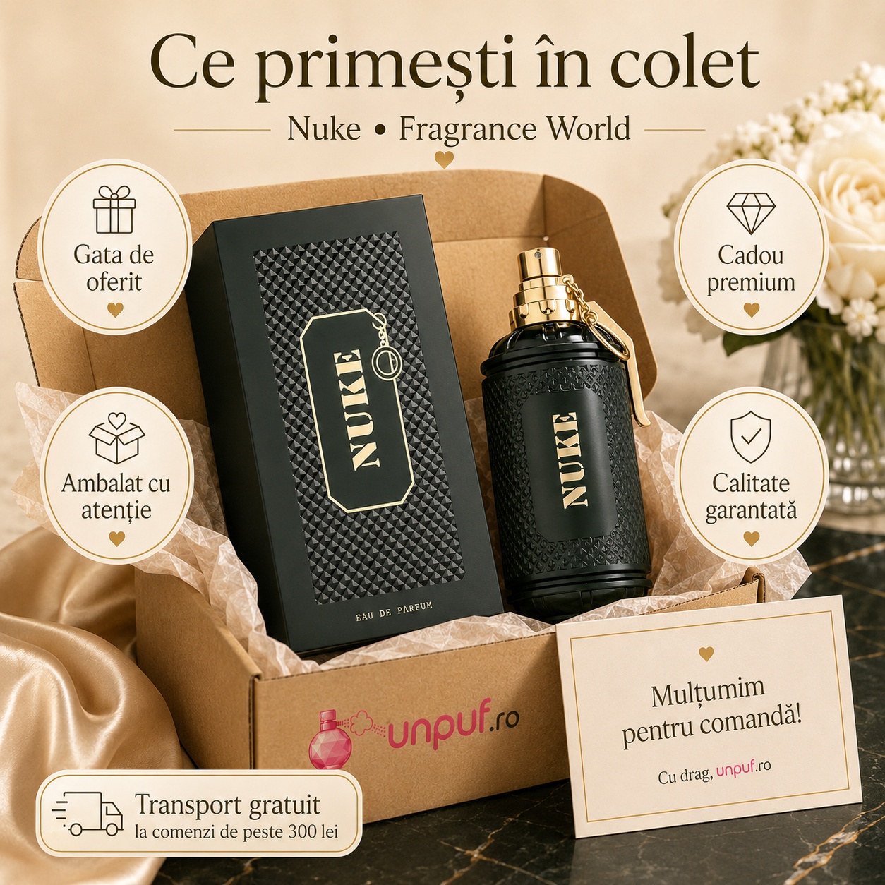 Ce primești &icirc;n colet Nuke Fragrance World parfum 100 ml ambalat cu atenție și pregătit pentru cadou