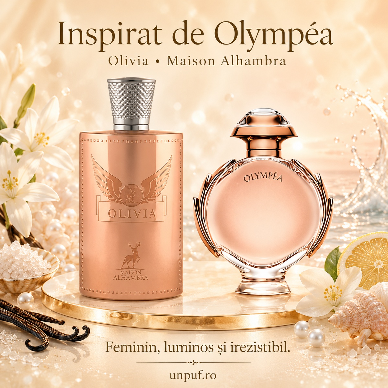 Olivia Maison Alhambra inspirat de Olympea Paco Rabanne parfum feminin luminos și irezistibil