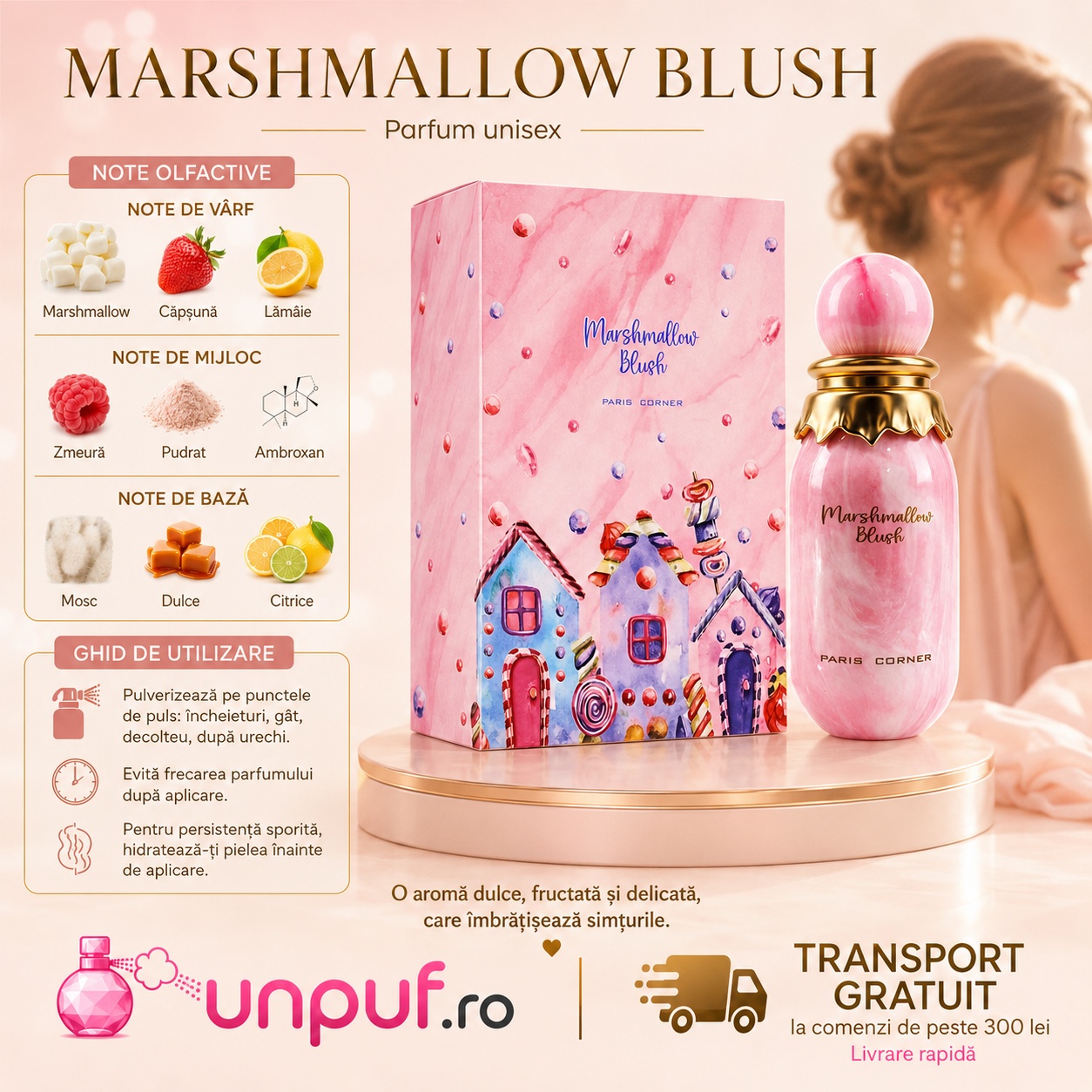 Marshmallow Blush Paris Corner ghid de utilizare note olfactive și prezentare premium