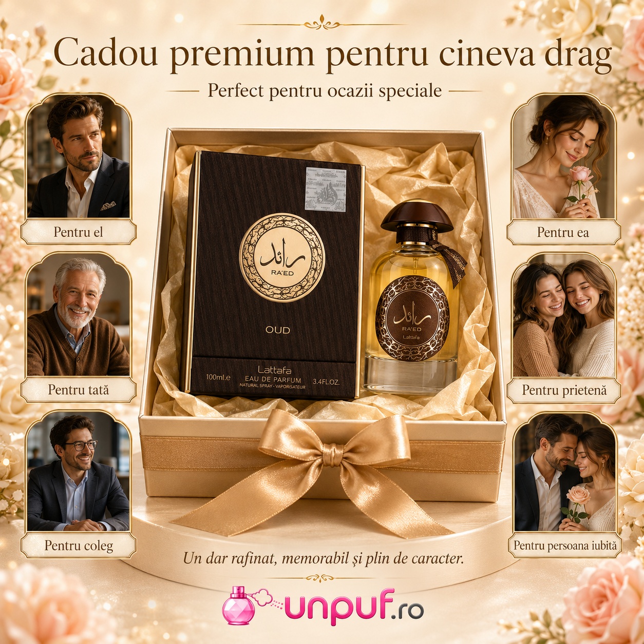 Ra'Ed Oud Lattafa cadou premium pentru el, tată, coleg, prieten, persoana iubită sau iubitori de parfumuri cu oud