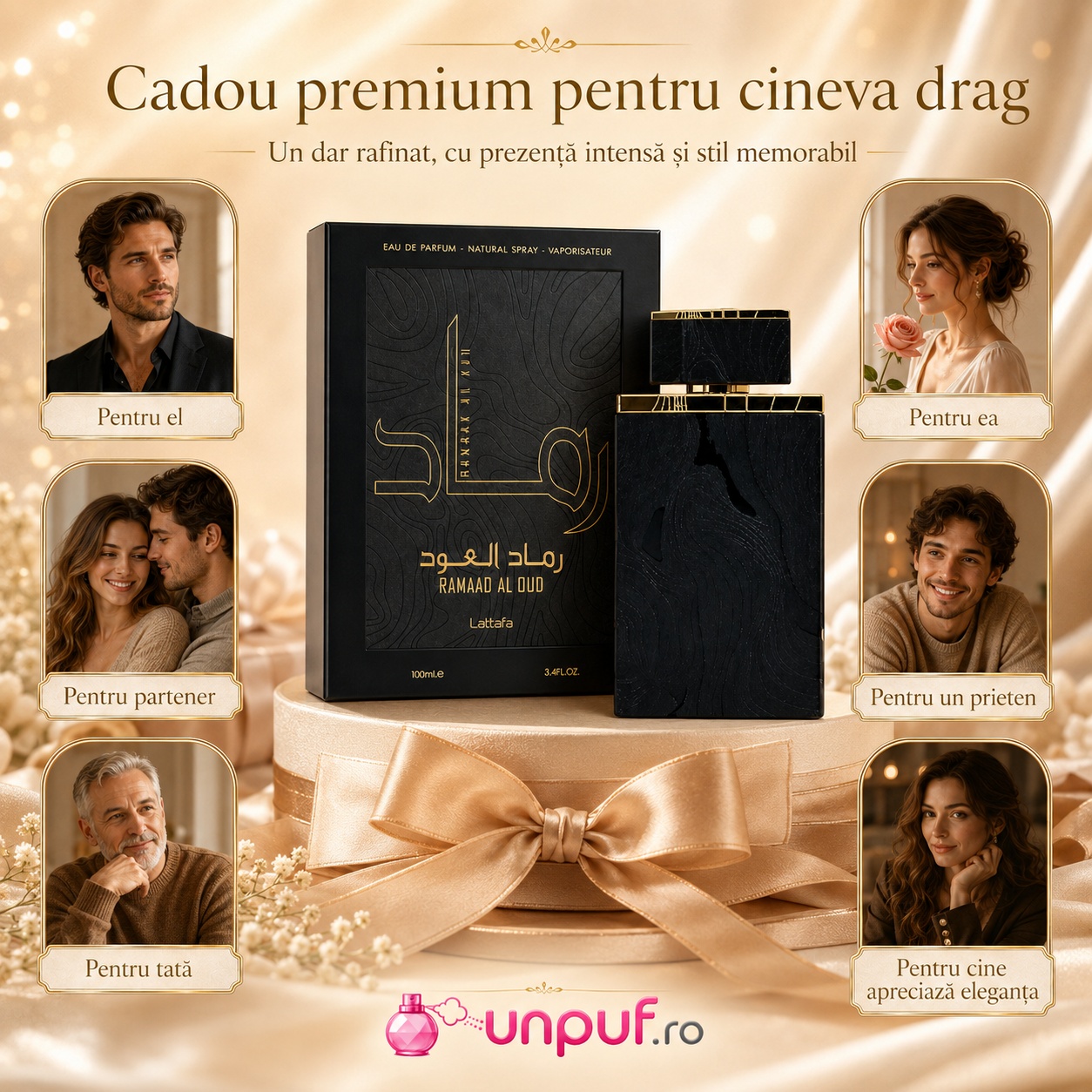 Ramaad Al Oud Lattafa cadou premium pentru el, partener, tată, prieten sau persoană care apreciază eleganța