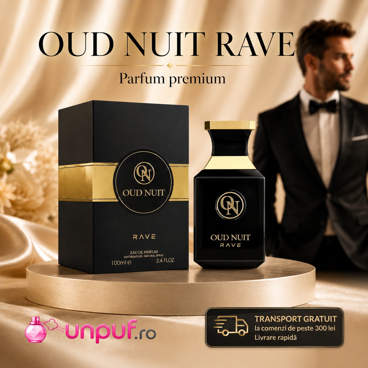 Rave Oud Nuit cadou premium pentru femei și bărbați, parfum elegant și persistent