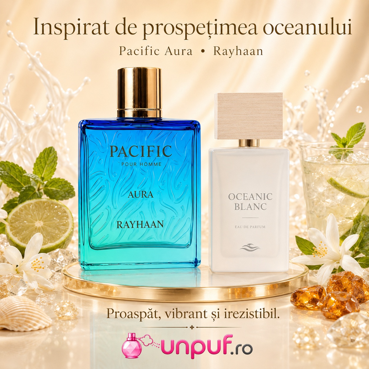 Rayhaan Pacific Aura inspirat de prospețimea oceanului, parfum proaspăt, vibrant și irezistibil