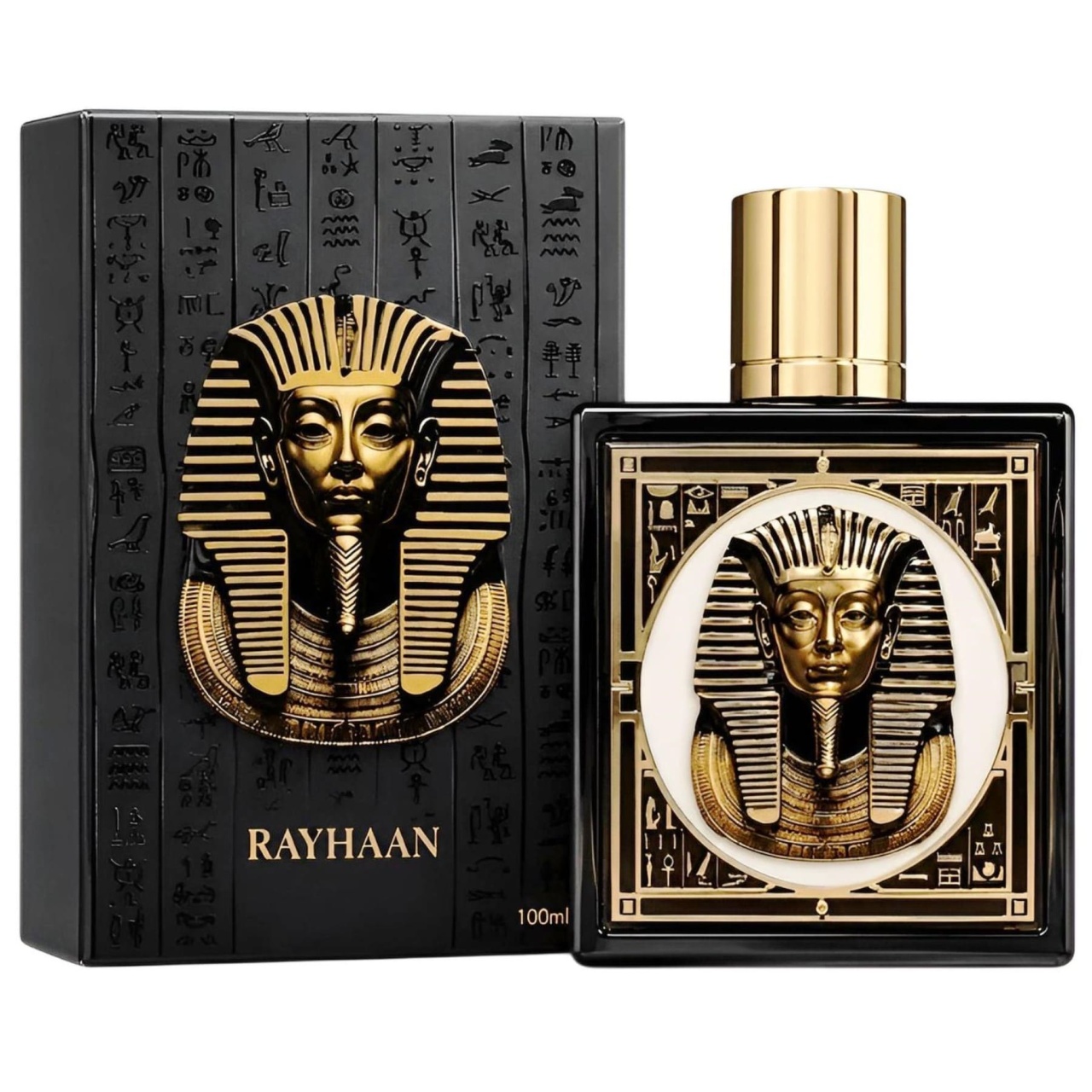 Rayhaan Pharaoh 100ml cu sticlă și cutie pe fundal alb, prezentare completă produs