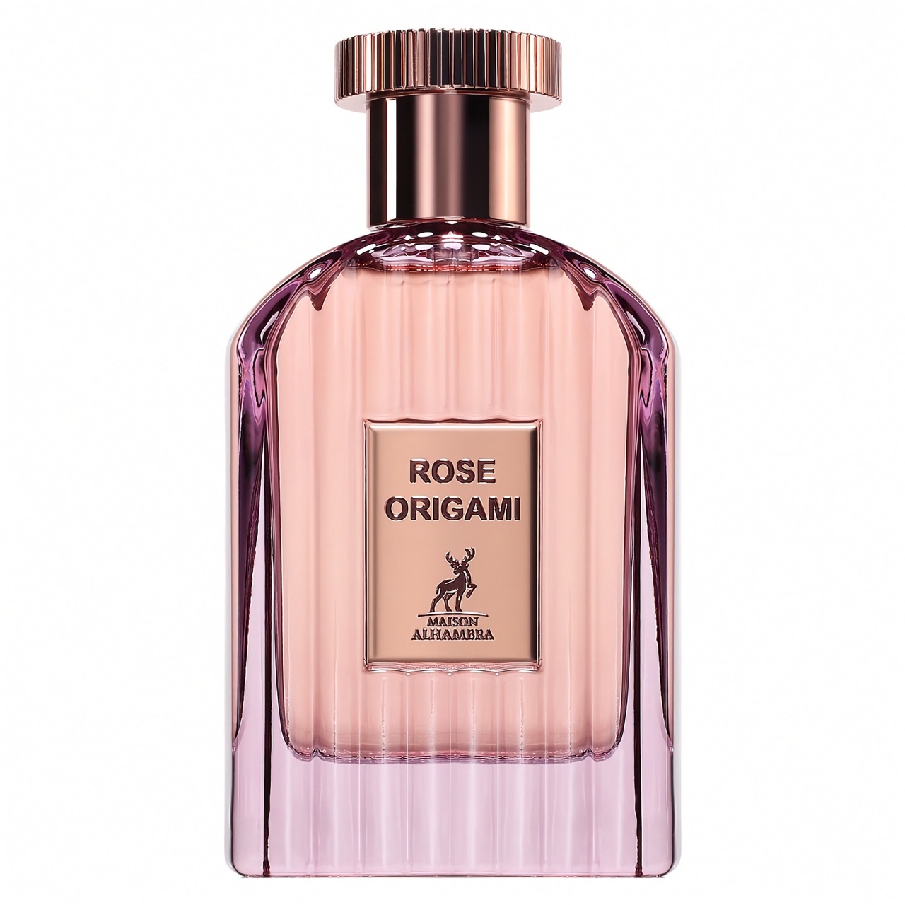 Flacon Rose Origami Maison Alhambra 100 ml roz liliachiu cu capac rose gold și design elegant