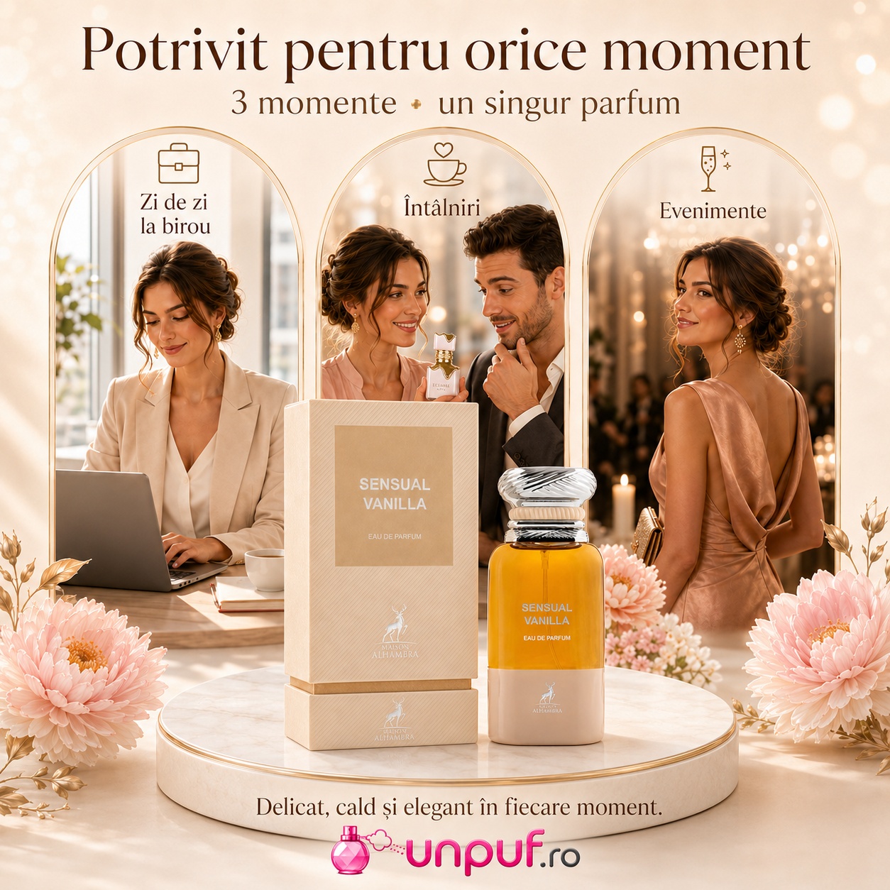 Parfum Sensual Vanilla Maison Alhambra potrivit pentru zi de zi la birou, &icirc;nt&acirc;lniri și evenimente elegante
