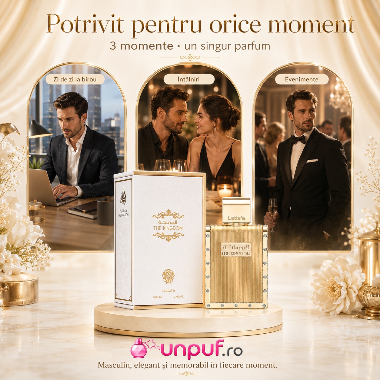 Parfum The Kingdom Men Lattafa potrivit pentru zi de zi la birou, &icirc;nt&acirc;lniri și evenimente elegante