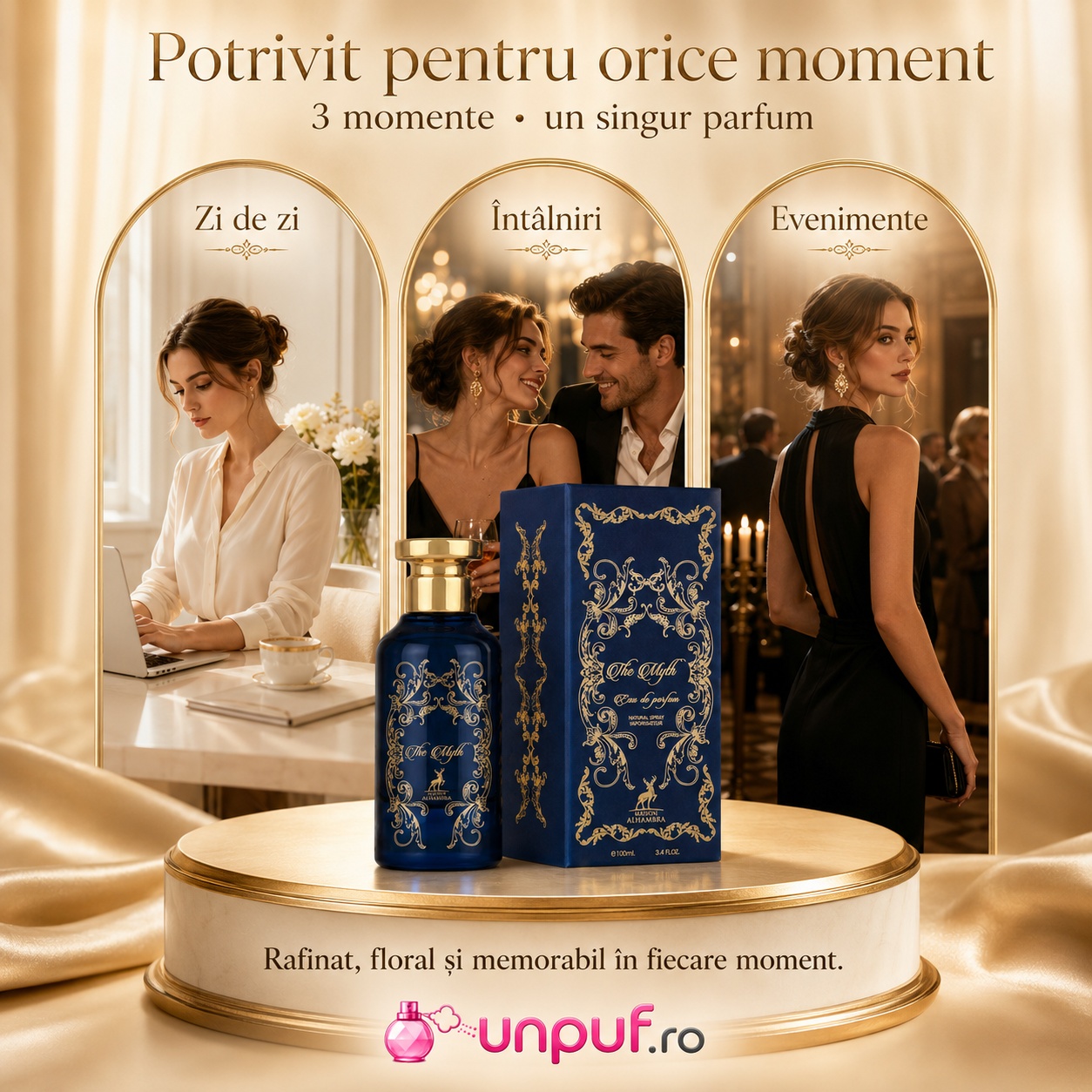 Parfum The Myth Maison Alhambra potrivit pentru zi de zi, &icirc;nt&acirc;lniri și evenimente elegante