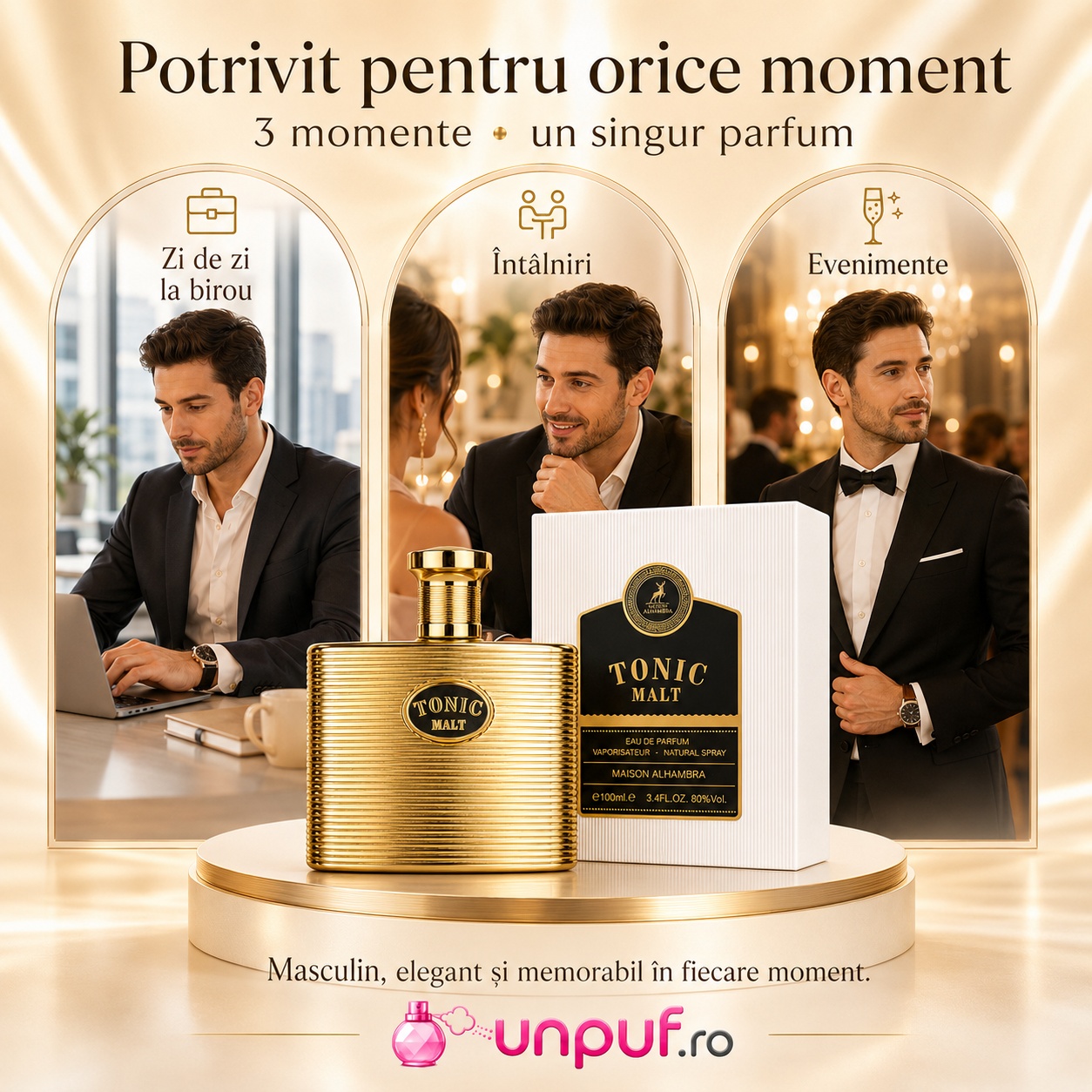 Parfum Tonic Malt Maison Alhambra potrivit pentru zi de zi la birou, &icirc;nt&acirc;lniri și evenimente elegante